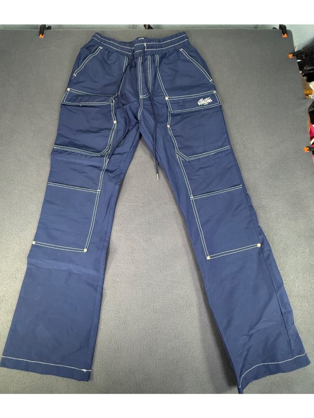 EPTM Men's Small Athletic Blue Tek/Track/Cargo Pant Multiple Pockets Drawstring